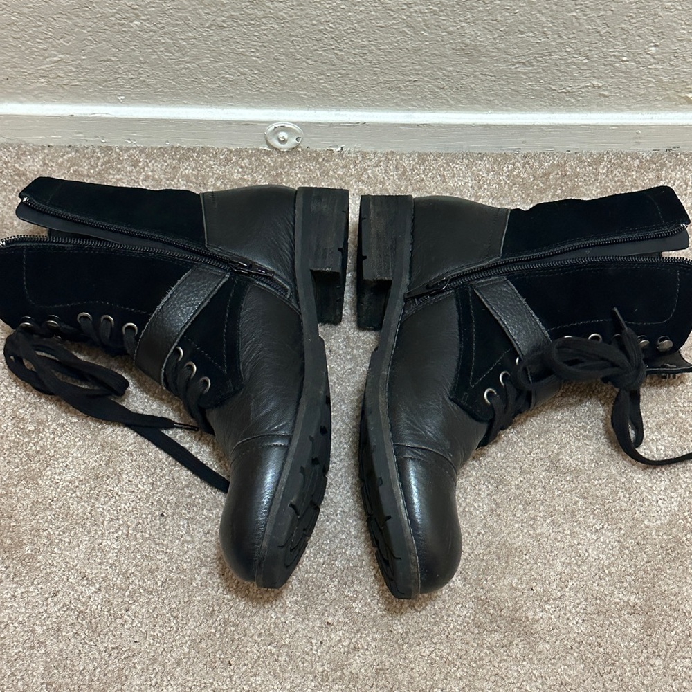 Vintage Black Leather and Suede Ankle Boots